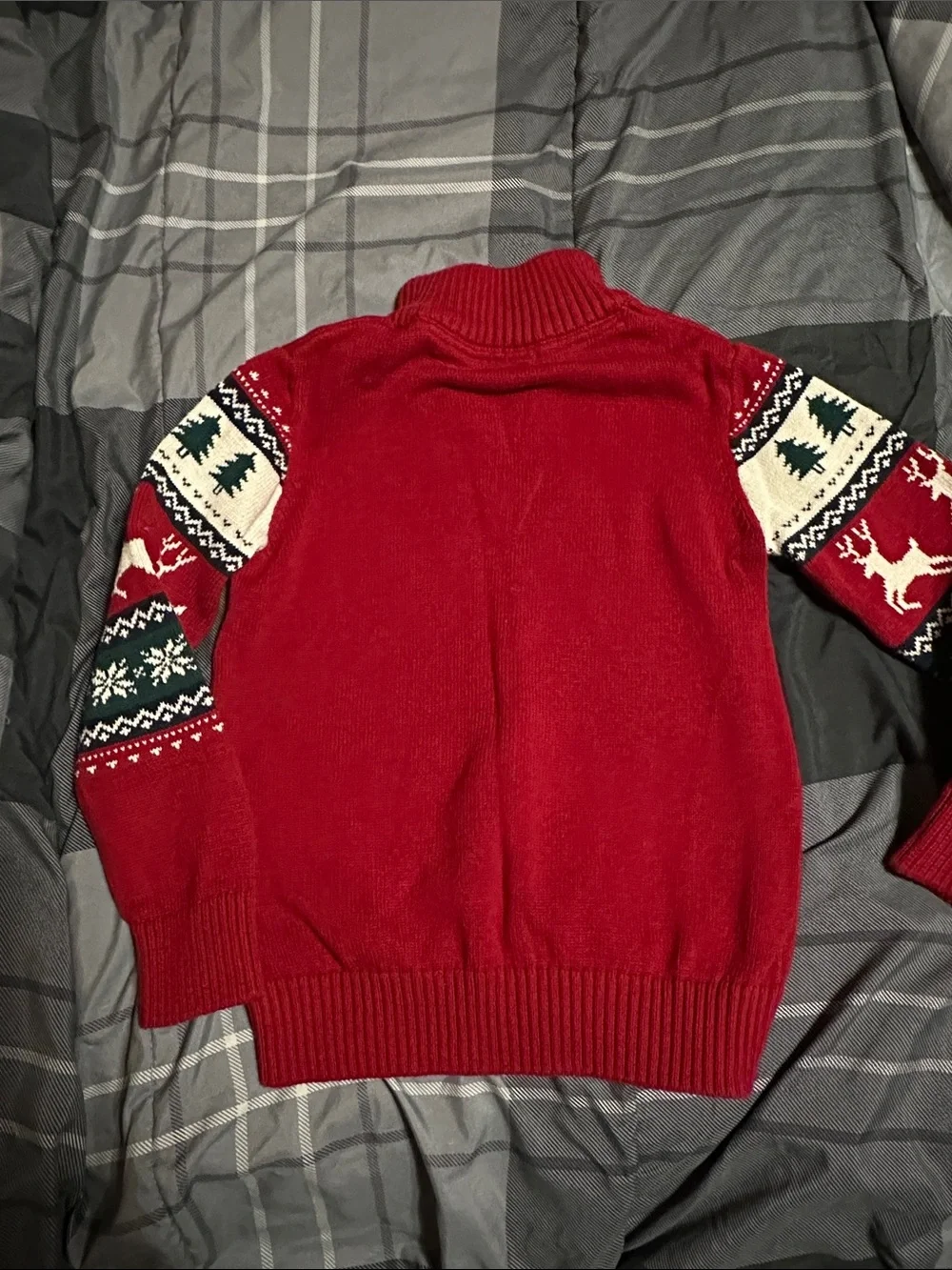 Kids Christmas  Red Reindeer Fair Isle Half-Zip Sweater